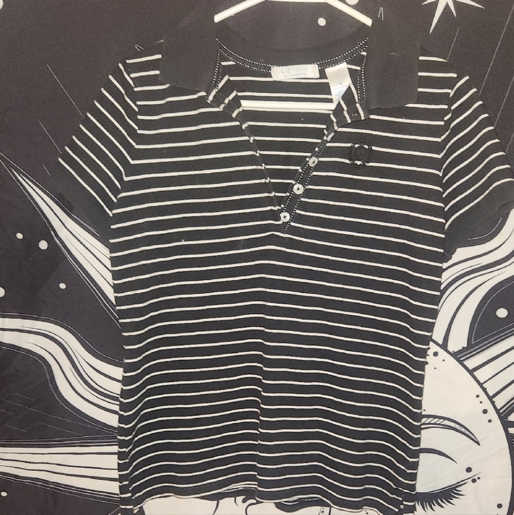 Black and White Striped Polo Shirt